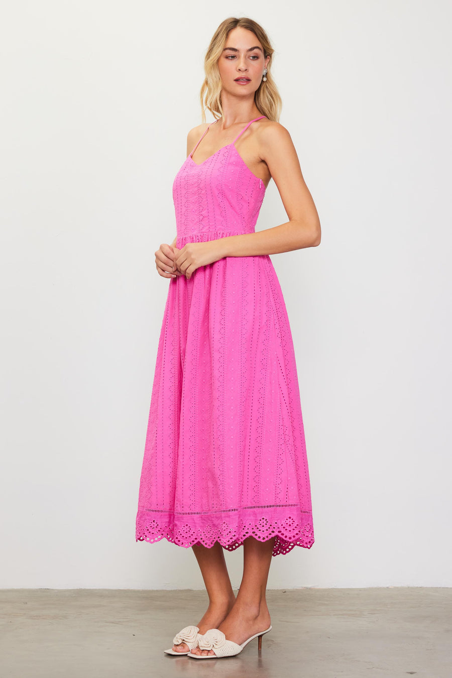 SKIES ARE BLUE Eyelet Lace Smocked Dress - Pink Bubble Gum