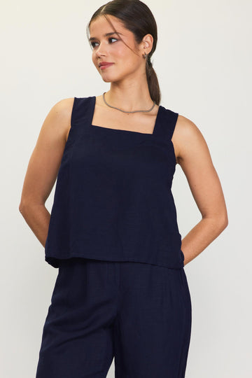 SKIES ARE BLUE Linen Blend Square Neck Crop Top