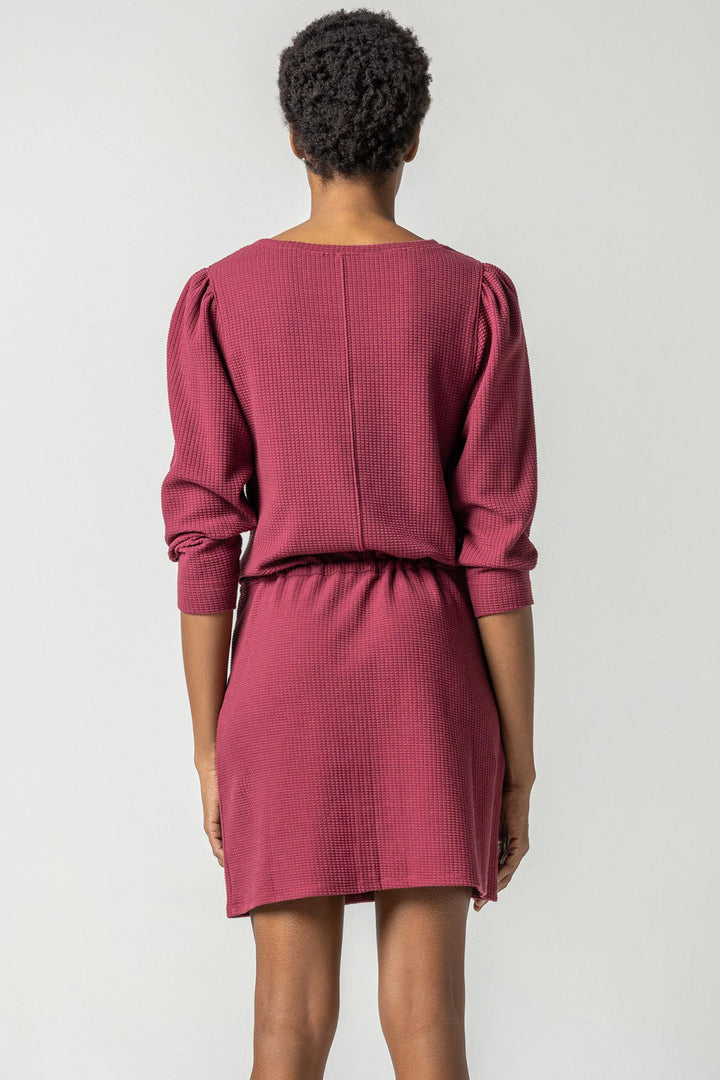 LILLA P Shirred Sleeve Drawstring Dress- Rosewood