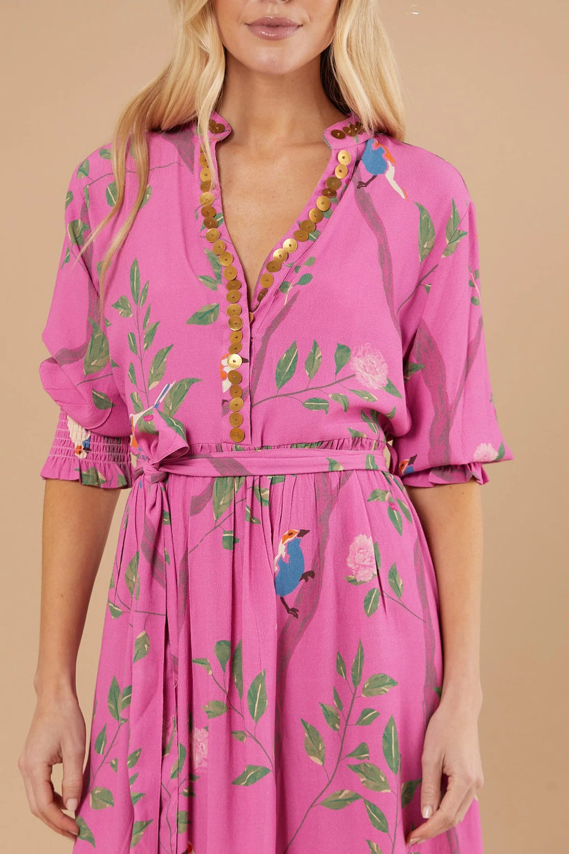 SHERIDAN FRENCH Kit Dress - Pink Branches + Birds